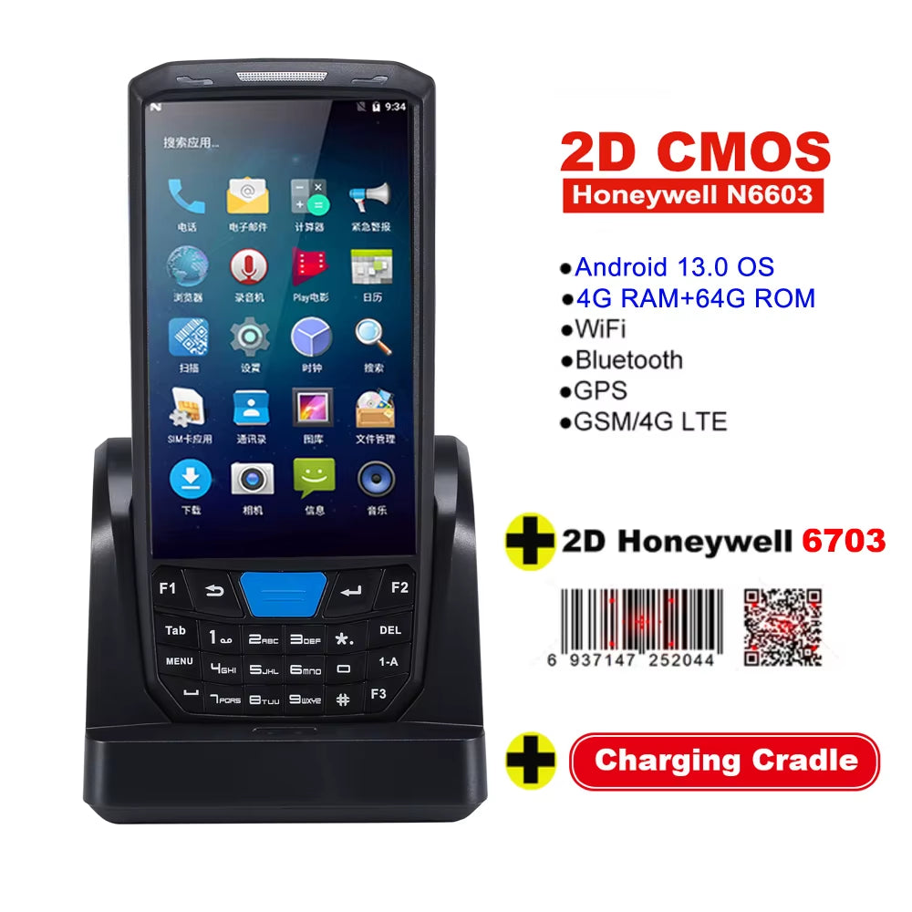 Handheld PDA Android 13 Terminal Touch Screen 2D Barcode Scanner 4G Lte Wifi Bluetooth GPS Rugged Data Collector Terminal