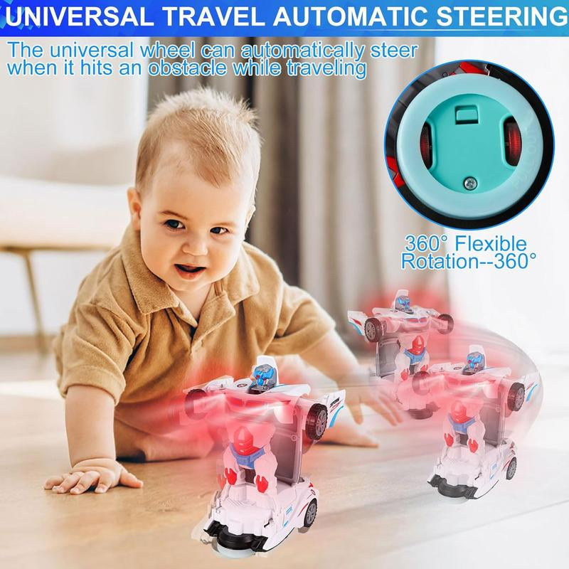 Police Car Transformer Toy for Boys Ages 4-6 - 1-Second Car-To-Robot Transformation, Cool Glowing Lights, Auto-Turn When Obstacles, Battery-Powered Transformer Car & Kids' Police Car Toy, Perfect Birthday Gift