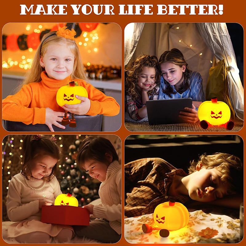 Halloween Pumpkin Night Light, Cute LED Pumpkin Lamp with 3 Level Dimmable, Nursery Nightlight for Kids, Silicone Rechargeable Bedside Touch Lamp, Funny Office Desk and Halloween Decor for Woman and Kids