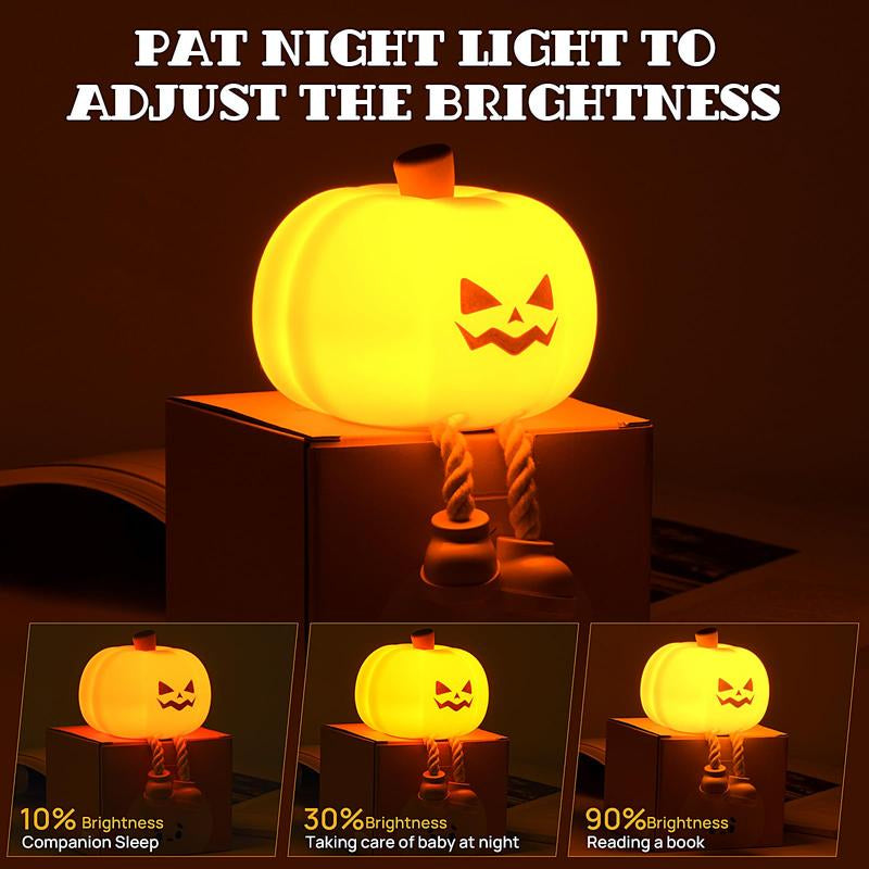 Halloween Pumpkin Night Light, Cute LED Pumpkin Lamp with 3 Level Dimmable, Nursery Nightlight for Kids, Silicone Rechargeable Bedside Touch Lamp, Funny Office Desk and Halloween Decor for Woman and Kids