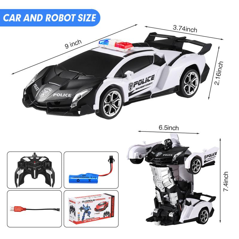 Remote Control Car for Kids, Transforming Robot Toy with LED Lights, 1:18 Scale, One-Button Transform, 360° Rotation, Birthday Gift