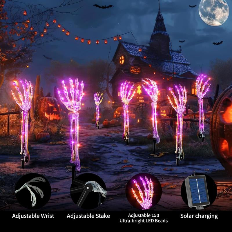 Halloween Decoration, 5 PCS Collasis Lighted Skeleton Arm Stakes, Scary Realistic Hands Bone Waterproof Solar-Powered, Multi-Mode Indoor Outdoor Halloween Ornament