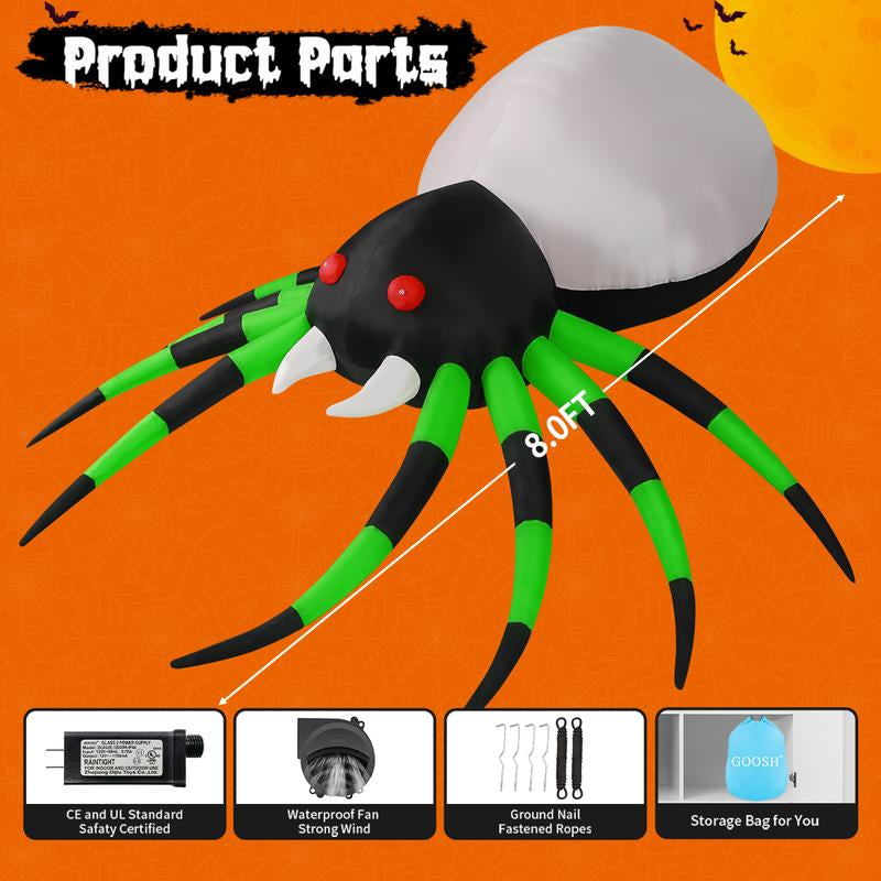 8 FT Width Halloween Inflatable Spider Outdoor Decoration with Magic Light, Blow up Yard Inflatables Holiday Inflatables for Outdoor Yard Garden Lawn Decor