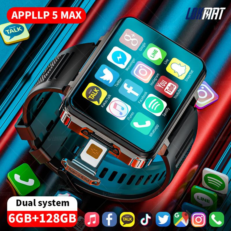 LOKMAT 4G SIM Card Android Smart Watch, 2.4" Large Screen Sport Smartwatch 1500Mah Dual Camera Wifi Bluetooth GPS Smart Watches for Men