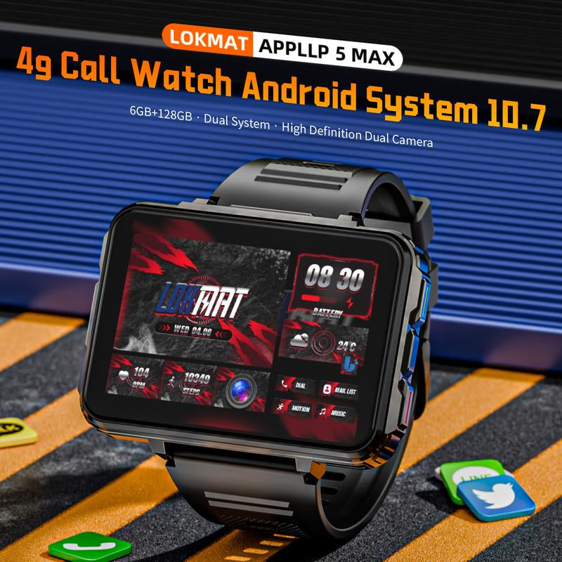 LOKMAT 4G SIM Card Android Smart Watch, 2.4" Large Screen Sport Smartwatch 1500Mah Dual Camera Wifi Bluetooth GPS Smart Watches for Men