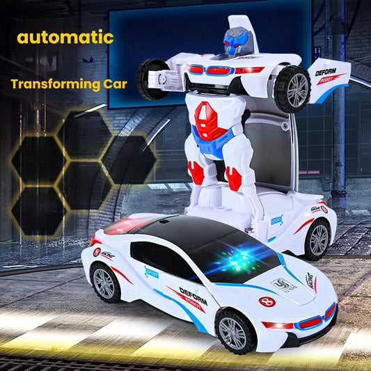 Police Car Transformer Toy for Boys Ages 4-6 - 1-Second Car-To-Robot Transformation, Cool Glowing Lights, Auto-Turn When Obstacles, Battery-Powered Transformer Car & Kids' Police Car Toy, Perfect Birthday Gift