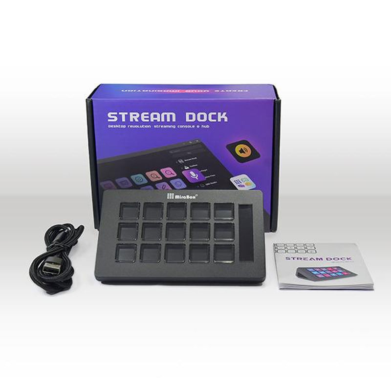 Mirabox Gaming Stream Deck, 15-Key LCD Macro Pad, Streaming Keyboard with Trigger Actions in Obs/Twitch/Youtube, Customizable Shortcut Buttons Visual Keypad Works with Mac and Windows, Setup Essentials for Gamers/Streamers/Content Creators