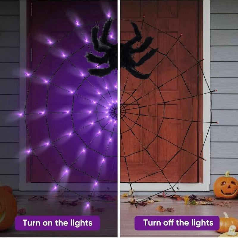 Halloween Decorations, Spider Web Hanging Ornaments, Door Hanger, Wall Hanger & Realistic Black Furry Spider, Remote Control, Easy Setup for Halloween Party