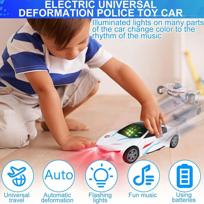 Police Car Transformer Toy for Boys Ages 4-6 - 1-Second Car-To-Robot Transformation, Cool Glowing Lights, Auto-Turn When Obstacles, Battery-Powered Transformer Car & Kids' Police Car Toy, Perfect Birthday Gift