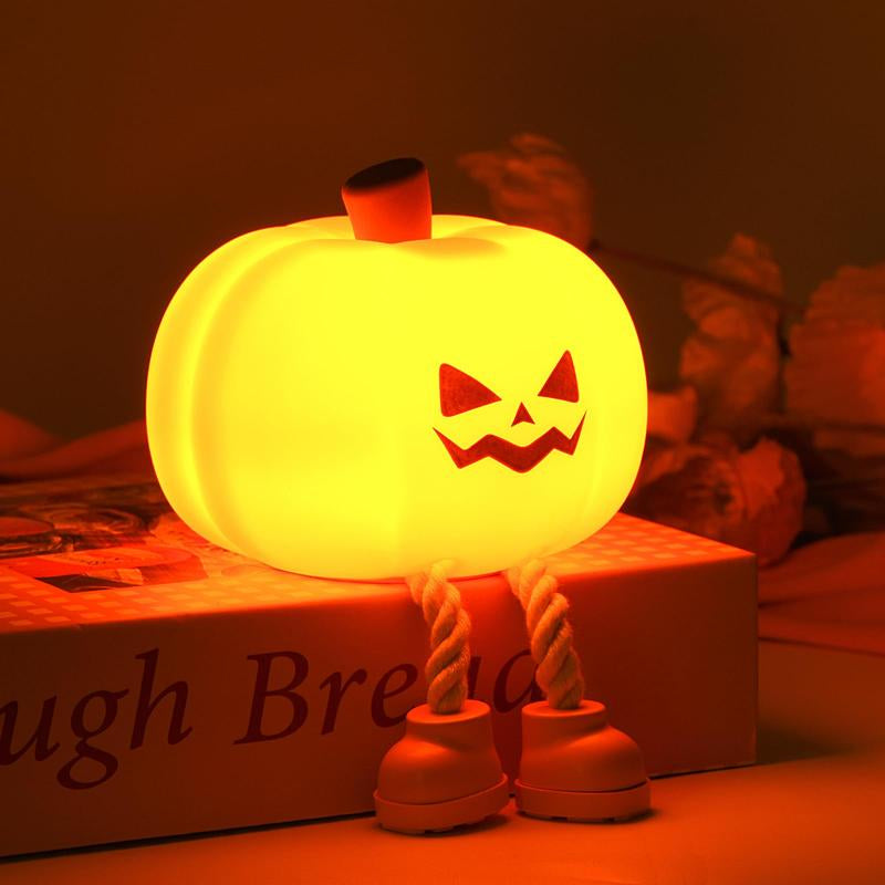 Halloween Pumpkin Night Light, Cute LED Pumpkin Lamp with 3 Level Dimmable, Nursery Nightlight for Kids, Silicone Rechargeable Bedside Touch Lamp, Funny Office Desk and Halloween Decor for Woman and Kids