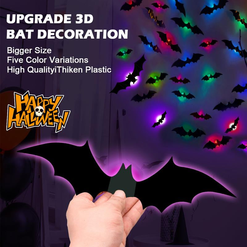 VKK 3D Bat RGB Lights with Remote– Waterproof Decorations Spooky Omaments for Home Party Festival Halloween Easy Installwall Stickers Smooth Application