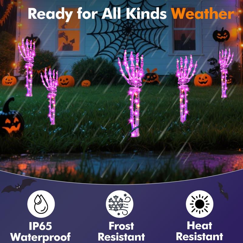 Halloween Decoration, 5 PCS Collasis Lighted Skeleton Arm Stakes, Scary Realistic Hands Bone Waterproof Solar-Powered, Multi-Mode Indoor Outdoor Halloween Ornament