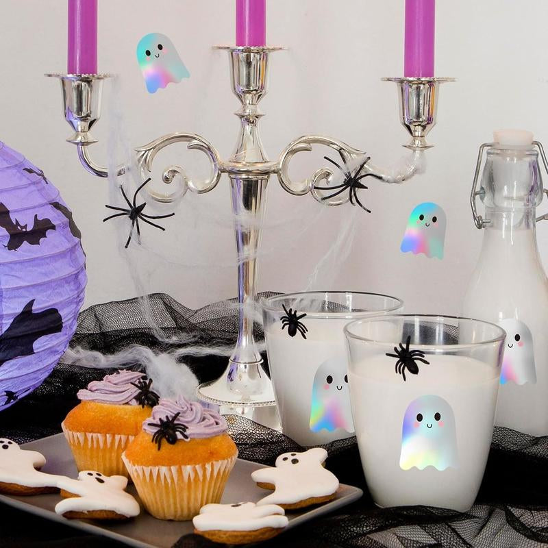 500Pcs Halloween Ghost Stickers Roll Laser Cute Boo Ghost Smiling Pumpkin Holographic Waterproof Self-Adhesive Sticker Decals for Envelope Journal Decor Party Supplies