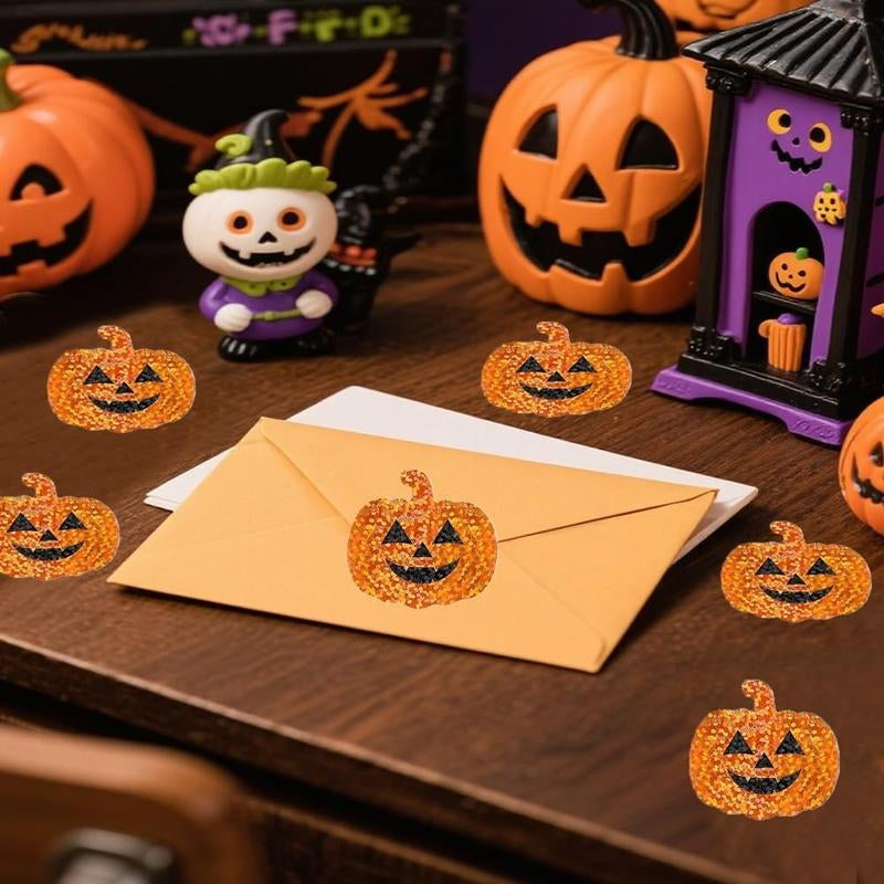 500Pcs Halloween Ghost Stickers Roll Laser Cute Boo Ghost Smiling Pumpkin Holographic Waterproof Self-Adhesive Sticker Decals for Envelope Journal Decor Party Supplies