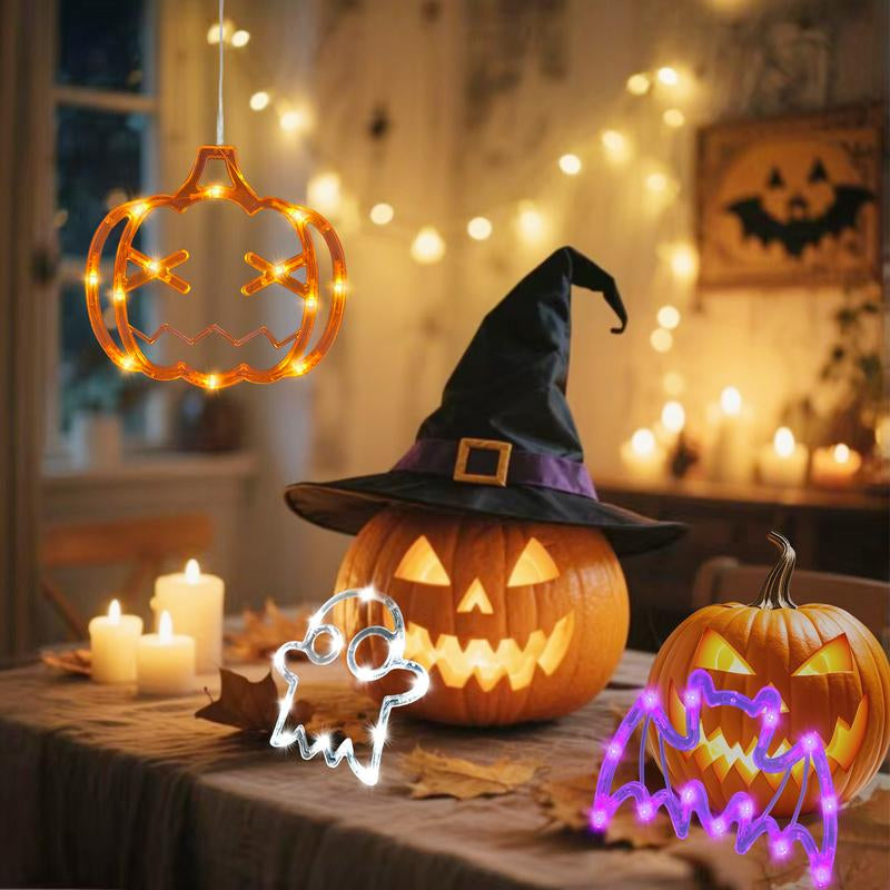 OTM Halloween Party Venue Decorations 2025 3-Pack Orange Pumpkin,White Ghost,Purple Bat Window Lights with Suction Cups, Battery Operated Halloween Lights Window Decorations Slow Fade Mode and Timer Function