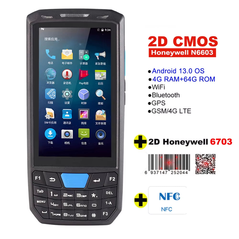 Handheld PDA Android 13 Terminal Touch Screen 2D Barcode Scanner 4G Lte Wifi Bluetooth GPS Rugged Data Collector Terminal