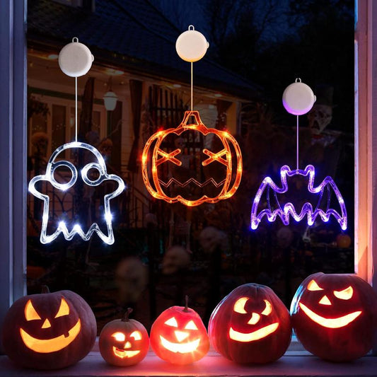 OTM Halloween Party Venue Decorations 2025 3-Pack Orange Pumpkin,White Ghost,Purple Bat Window Lights with Suction Cups, Battery Operated Halloween Lights Window Decorations Slow Fade Mode and Timer Function