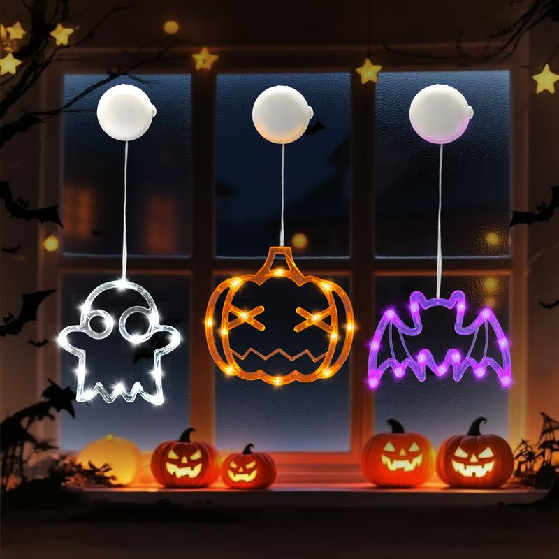 OTM Halloween Party Venue Decorations 2025 3-Pack Orange Pumpkin,White Ghost,Purple Bat Window Lights with Suction Cups, Battery Operated Halloween Lights Window Decorations Slow Fade Mode and Timer Function