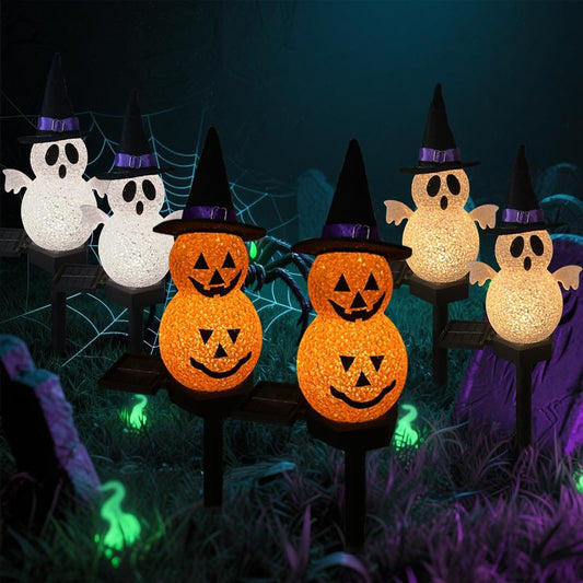Halloween Pumpkin Ghost Solar Pathway Lights, Waterproof Outdoor Decorations for Yard, Patio, Lawn, Porch, Perfect Halloween Party Supplies