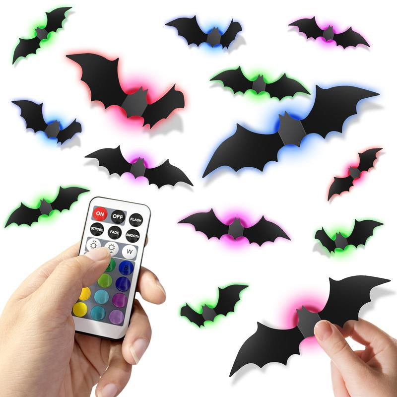 VKK 3D Bat RGB Lights with Remote– Waterproof Decorations Spooky Omaments for Home Party Festival Halloween Easy Installwall Stickers Smooth Application