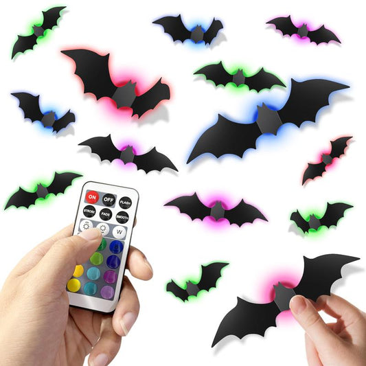 VKK 3D Bat RGB Lights with Remote– Waterproof Decorations Spooky Omaments for Home Party Festival Halloween Easy Installwall Stickers Smooth Application
