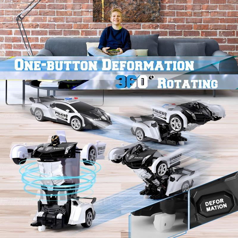 Remote Control Car for Kids, Transforming Robot Toy with LED Lights, 1:18 Scale, One-Button Transform, 360° Rotation, Birthday Gift