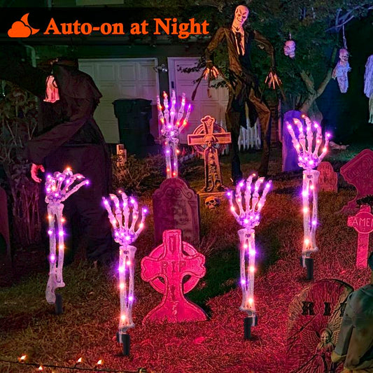 Halloween Decoration, 5 PCS Collasis Lighted Skeleton Arm Stakes, Scary Realistic Hands Bone Waterproof Solar-Powered, Multi-Mode Indoor Outdoor Halloween Ornament