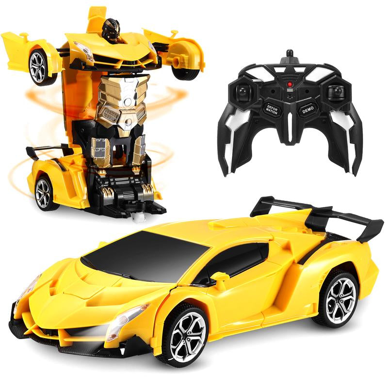 Remote Control Car for Kids, Transforming Robot Toy with LED Lights, 1:18 Scale, One-Button Transform, 360° Rotation, Birthday Gift