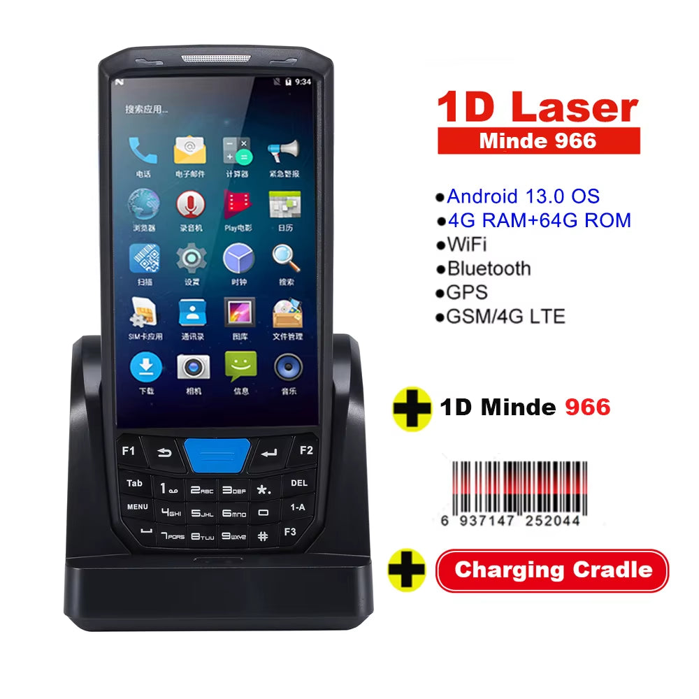 Handheld PDA Android 13 Terminal Touch Screen 2D Barcode Scanner 4G Lte Wifi Bluetooth GPS Rugged Data Collector Terminal