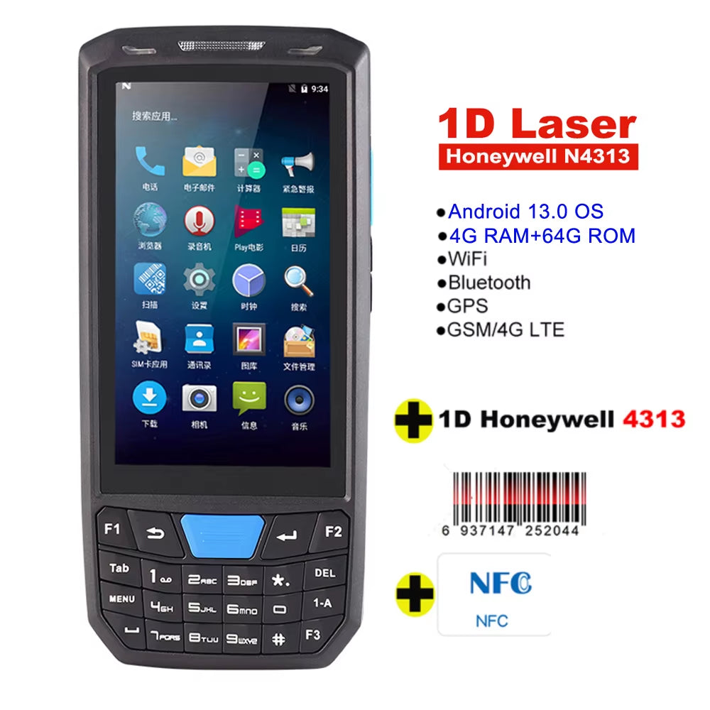Handheld PDA Android 13 Terminal Touch Screen 2D Barcode Scanner 4G Lte Wifi Bluetooth GPS Rugged Data Collector Terminal