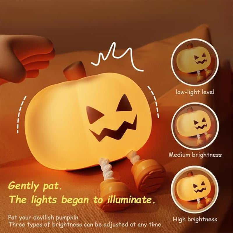 Halloween Pumpkin Night Light, Cute LED Pumpkin Lamp with 3 Level Dimmable, Nursery Nightlight for Kids, Silicone Rechargeable Bedside Touch Lamp, Funny Office Desk and Halloween Decor for Woman and Kids