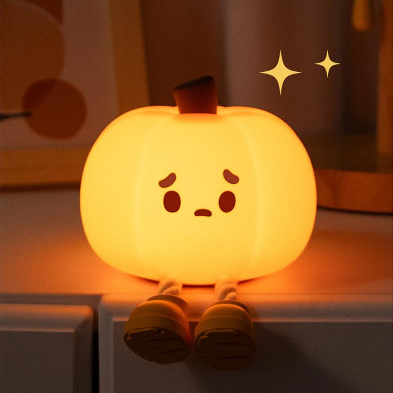 Halloween Pumpkin Night Light, Cute LED Pumpkin Lamp with 3 Level Dimmable, Nursery Nightlight for Kids, Silicone Rechargeable Bedside Touch Lamp, Funny Office Desk and Halloween Decor for Woman and Kids