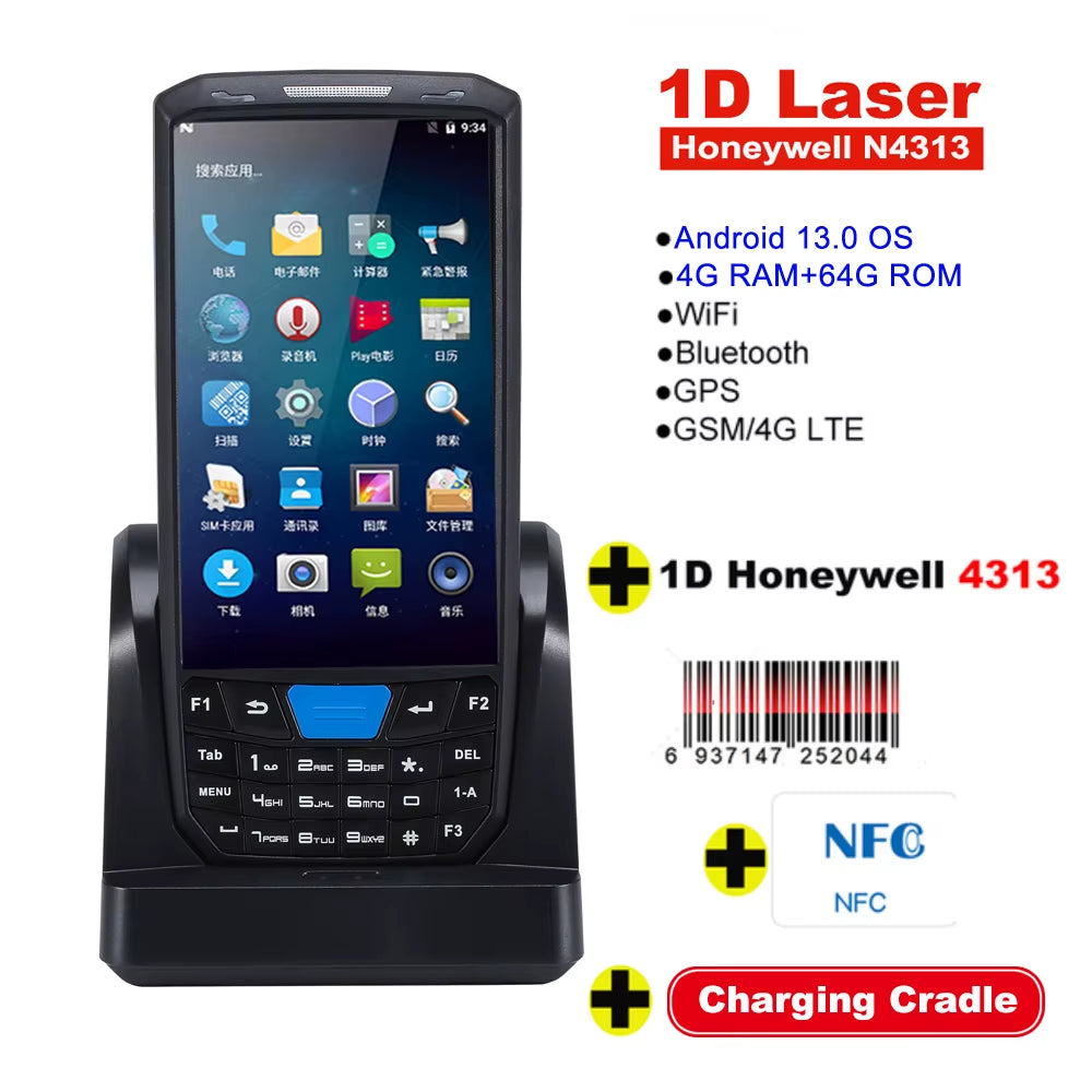 Handheld PDA Android 13 Terminal Touch Screen 2D Barcode Scanner 4G Lte Wifi Bluetooth GPS Rugged Data Collector Terminal