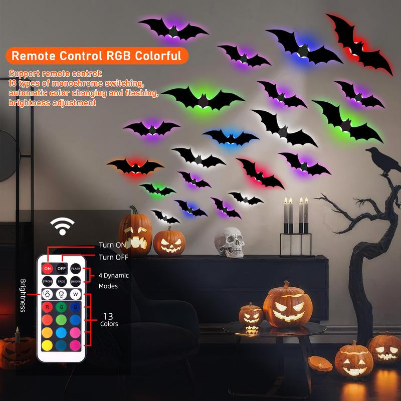VKK 3D Bat RGB Lights with Remote– Waterproof Decorations Spooky Omaments for Home Party Festival Halloween Easy Installwall Stickers Smooth Application