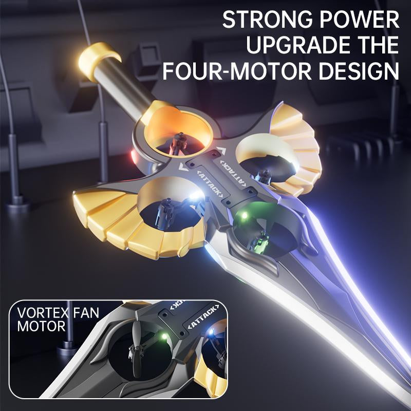 Stunt Drone with Flying Sword Design 360° Aerial Roll & Optical Positioning LED Night Flight Mode Cameras Remote Controlled Stand for Aerial Photography and Videography Dual Folding Jet Rc Rtfrc Plane Dual Battery Remote Flying Toys Control Aircraft