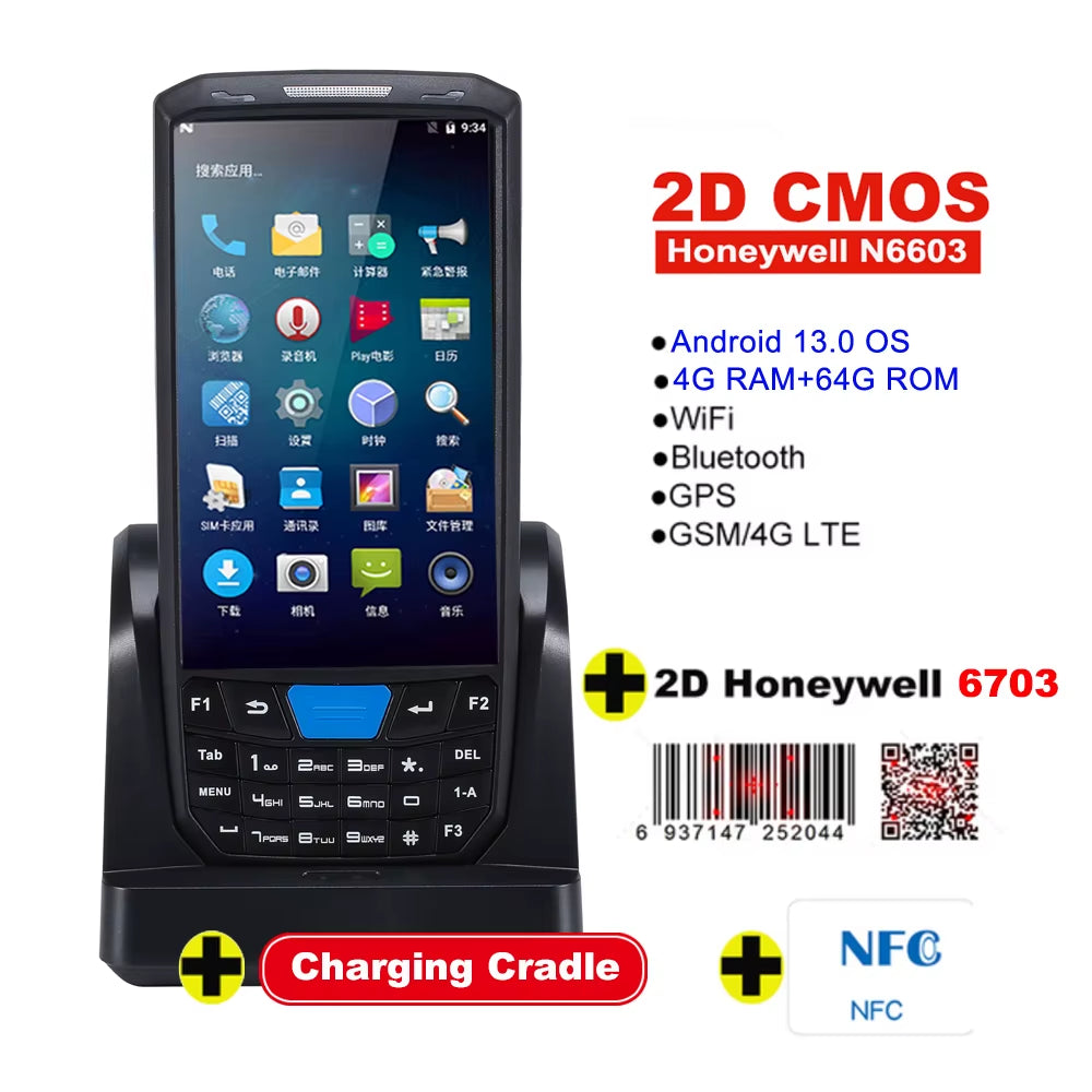 Handheld PDA Android 13 Terminal Touch Screen 2D Barcode Scanner 4G Lte Wifi Bluetooth GPS Rugged Data Collector Terminal