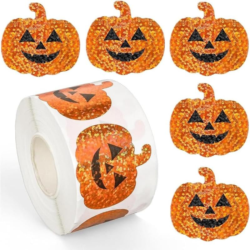 500Pcs Halloween Ghost Stickers Roll Laser Cute Boo Ghost Smiling Pumpkin Holographic Waterproof Self-Adhesive Sticker Decals for Envelope Journal Decor Party Supplies
