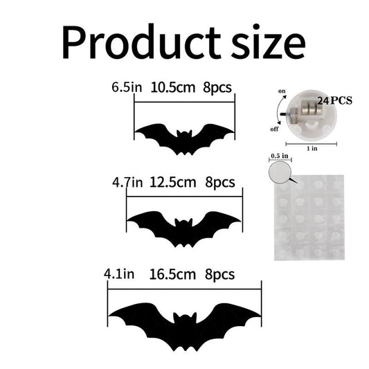 24 PCS LED Purple Bat Lights Halloween Decorations, 3 Sizes Removable Waterproof PVC Bat Stickers for Indoor Outdoor Wall Window Door Party Décor