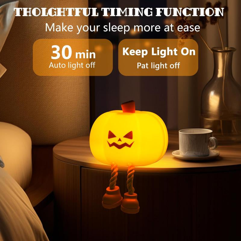 Halloween Pumpkin Night Light, Cute LED Pumpkin Lamp with 3 Level Dimmable, Nursery Nightlight for Kids, Silicone Rechargeable Bedside Touch Lamp, Funny Office Desk and Halloween Decor for Woman and Kids