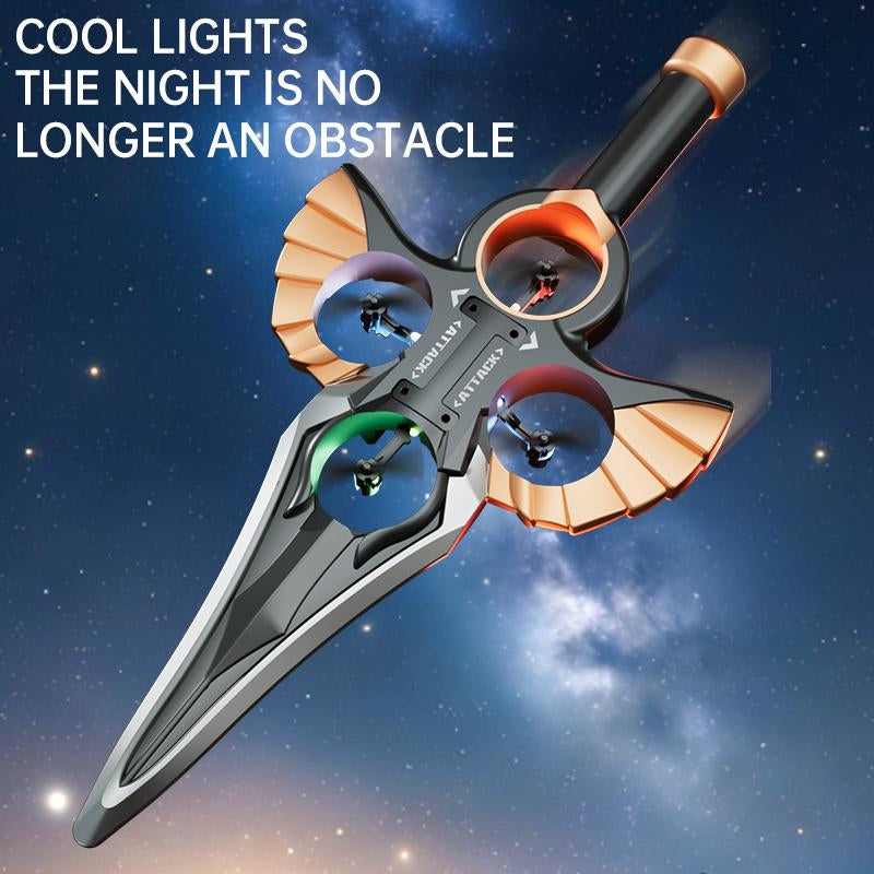 Stunt Drone with Flying Sword Design 360° Aerial Roll & Optical Positioning LED Night Flight Mode Cameras Remote Controlled Stand for Aerial Photography and Videography Dual Folding Jet Rc Rtfrc Plane Dual Battery Remote Flying Toys Control Aircraft