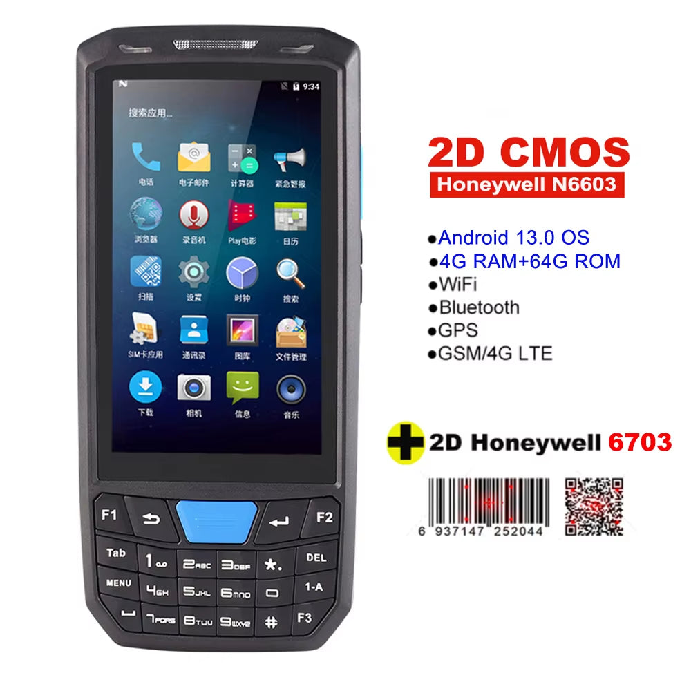 Handheld PDA Android 13 Terminal Touch Screen 2D Barcode Scanner 4G Lte Wifi Bluetooth GPS Rugged Data Collector Terminal