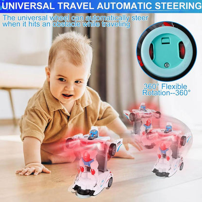 Police Car Transformer Toy for Boys Ages 4-6 - 1-Second Car-To-Robot Transformation, Cool Glowing Lights, Auto-Turn When Obstacles, Battery-Powered Transformer Car & Kids' Police Car Toy, Perfect Birthday Gift