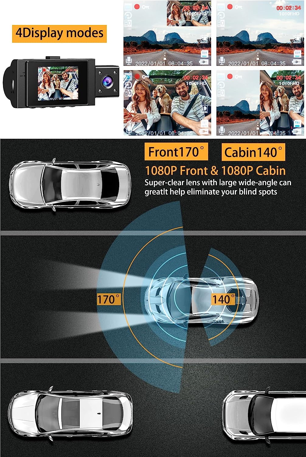 Dual Dash Cam Rear Front Video Recorder Auto anti Theft 1080P Dashboard Camera