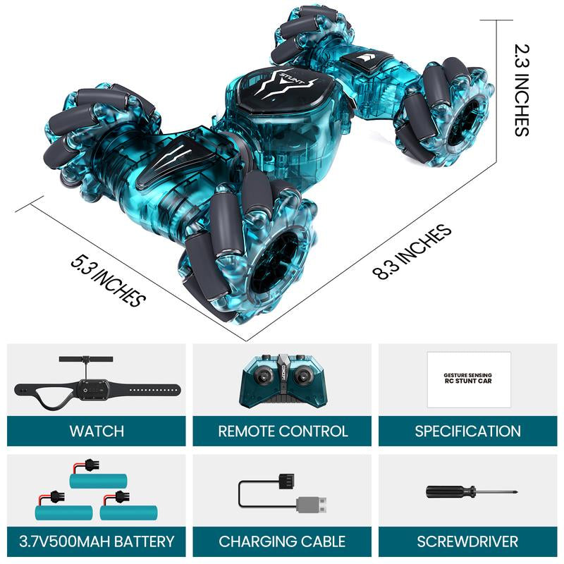 Tecnock Remote Control Car RC Cars for Boys Girls 2.4Ghz 4WD 360° Rotating Double Sided Hand Controlled RC Car with Lights, Gifts for Kids