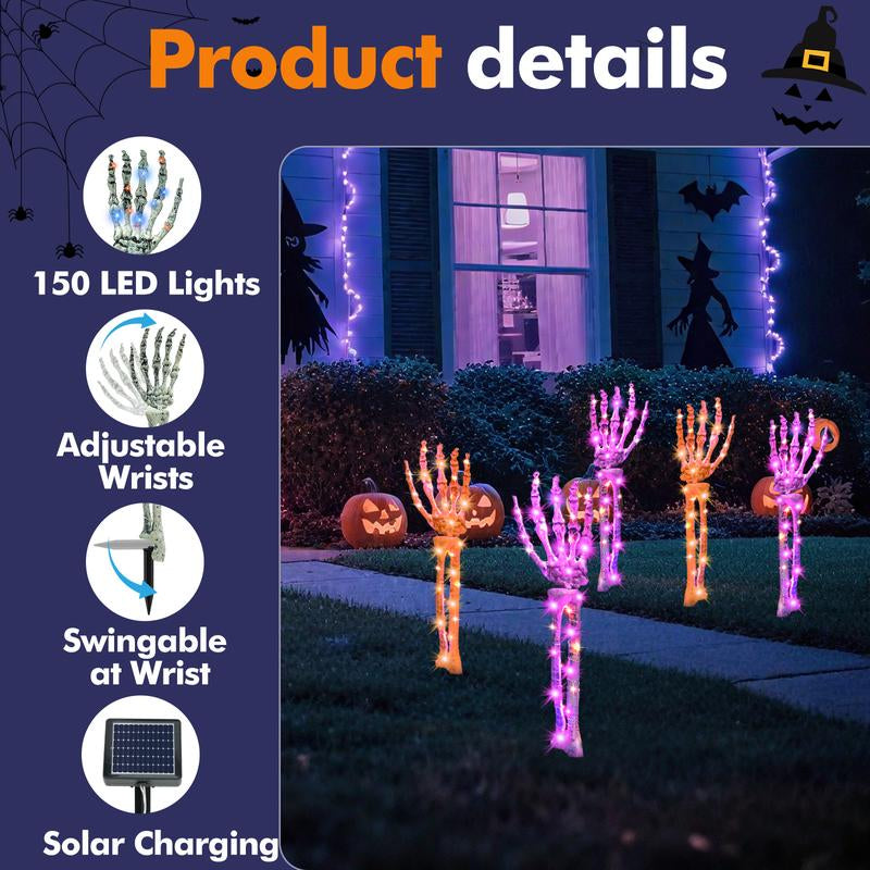 Halloween Decoration, 5 PCS Collasis Lighted Skeleton Arm Stakes, Scary Realistic Hands Bone Waterproof Solar-Powered, Multi-Mode Indoor Outdoor Halloween Ornament