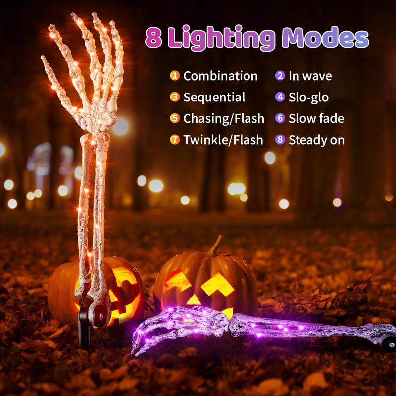 Halloween Decoration, 5 PCS Collasis Lighted Skeleton Arm Stakes, Scary Realistic Hands Bone Waterproof Solar-Powered, Multi-Mode Indoor Outdoor Halloween Ornament
