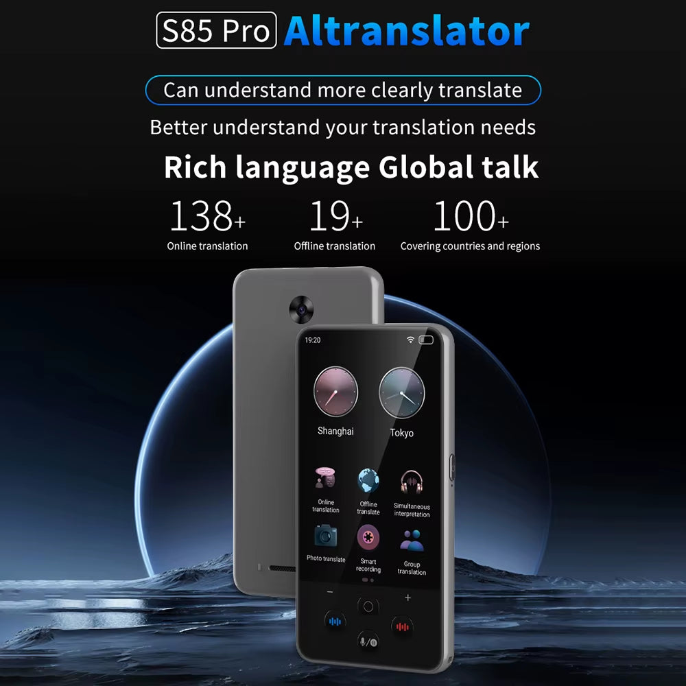 S85 Pro Language Translator Device 4 Inch 138 Languages Voice Video Recording Translating Offline Translation 8GB 2000Mah