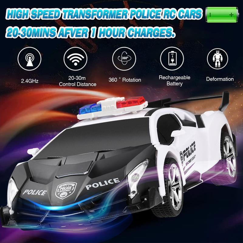 Remote Control Car for Kids, Transforming Robot Toy with LED Lights, 1:18 Scale, One-Button Transform, 360° Rotation, Birthday Gift