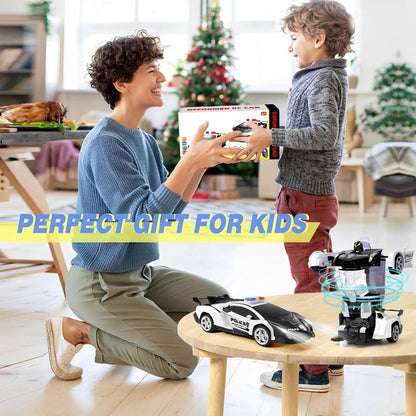 Remote Control Car for Kids, Transforming Robot Toy with LED Lights, 1:18 Scale, One-Button Transform, 360° Rotation, Birthday Gift