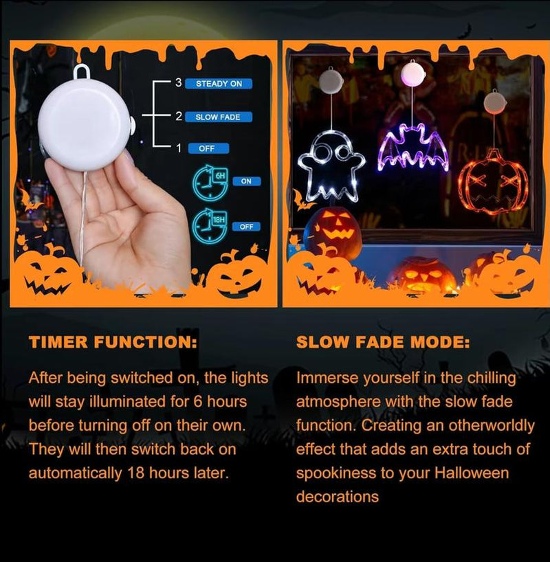 OTM Halloween Party Venue Decorations 2025 3-Pack Orange Pumpkin,White Ghost,Purple Bat Window Lights with Suction Cups, Battery Operated Halloween Lights Window Decorations Slow Fade Mode and Timer Function
